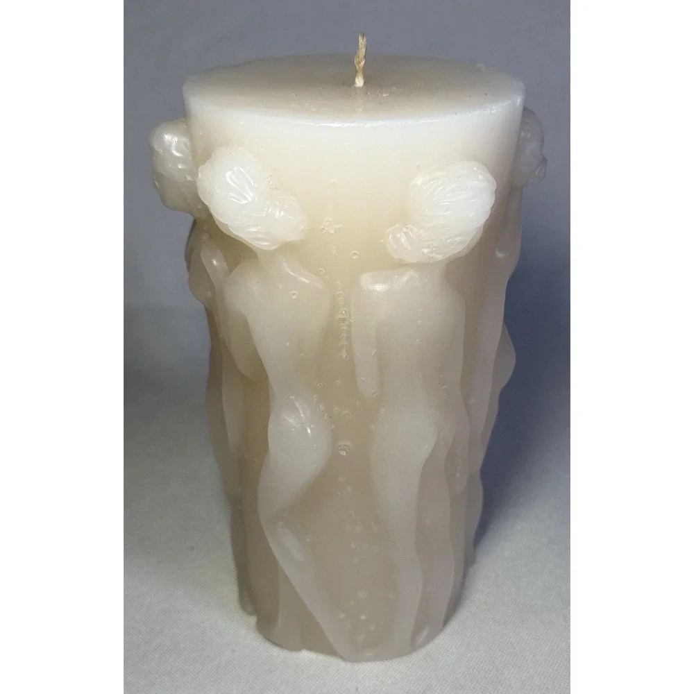 VTG Intira Lalique Bacchantes Style Pillar Candle 3D Sculpted Female Form 7.25